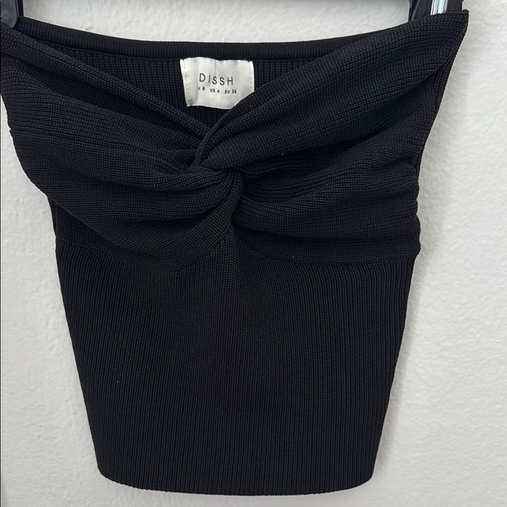 DISSH Black Knotted Ribbed Tube Top